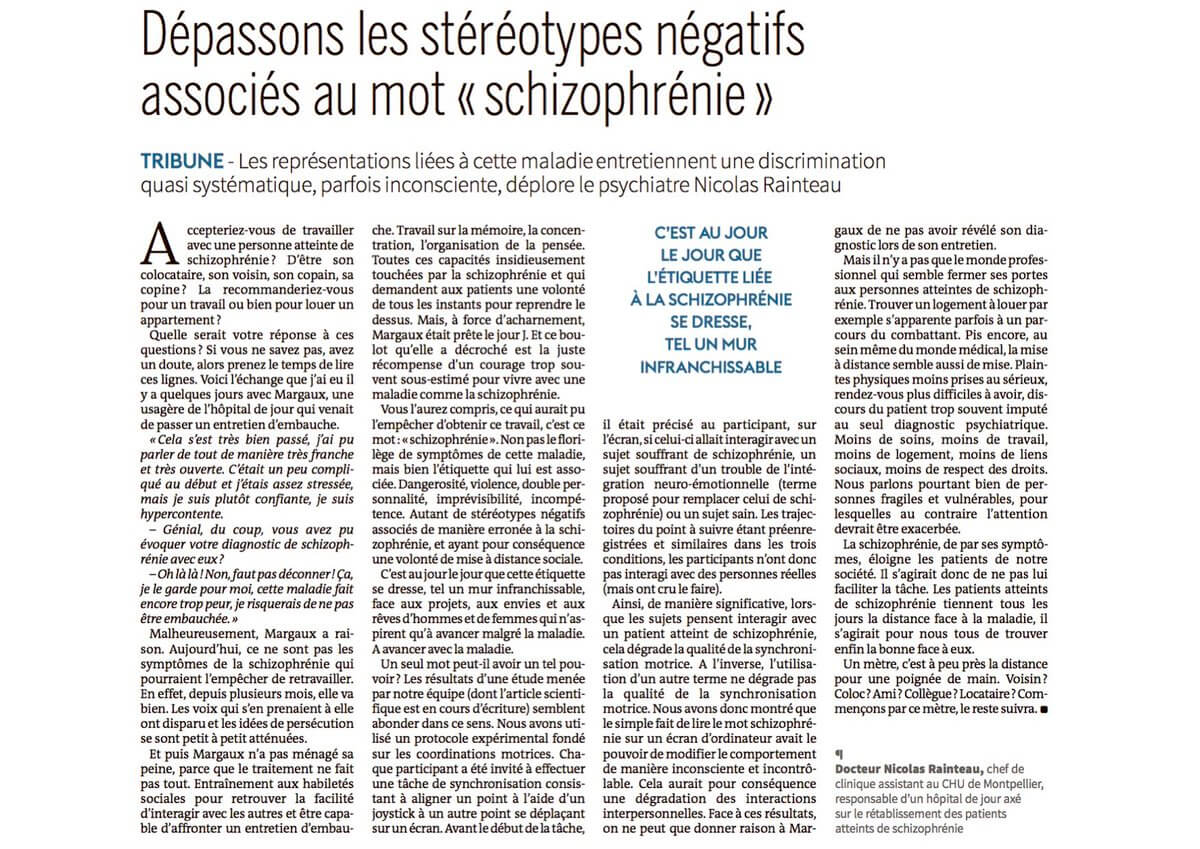 « Un mètre pour la schizophrénie », Nicolas Rainteau
